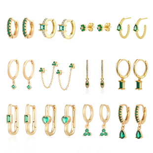 CRMYA Gold plated Green Earrings For Women Girls Hoop Round