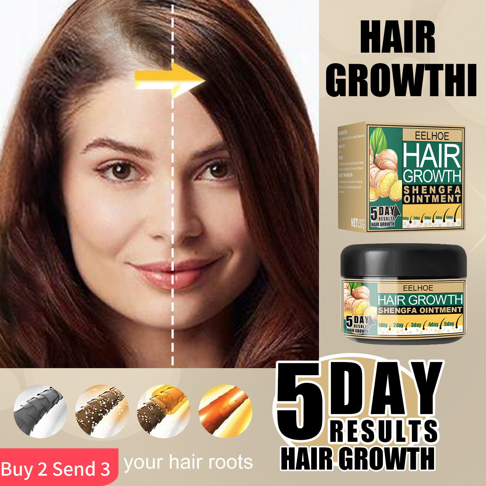 EELHOE Hair Growth Cream Treatment Scalp Care Ginger LossOil