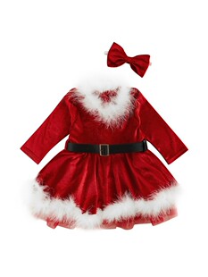 Kids Toddler Baby Girl Christmas Dress Red Velvet LongSleeve