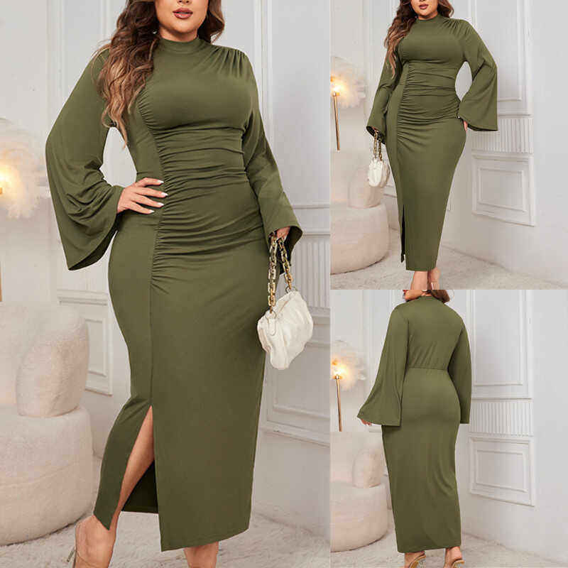 XL-4XL Spring autumn plus size high necked women dress大码裙