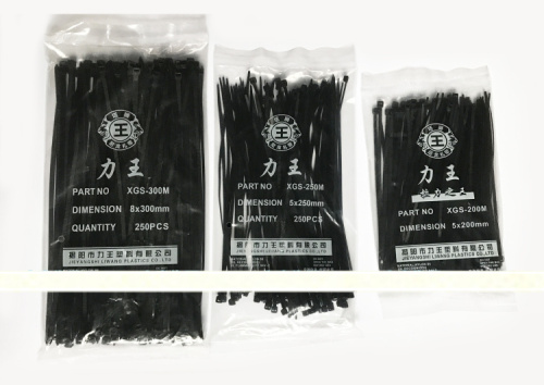 力王黑色白色扎线带自锁式尼龙扎带5*250 固定塑料线束捆线4*200