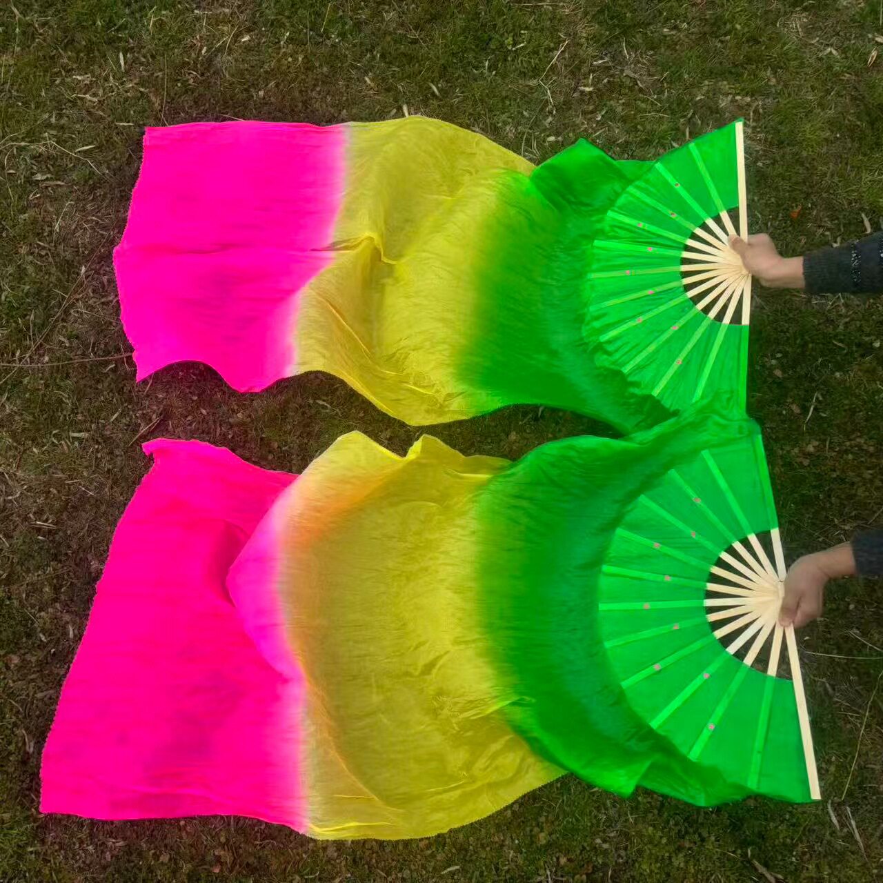 开场舞舞蹈扇子加长跳舞扇子三色渐变长绸扇彩扇火炬扇火焰扇