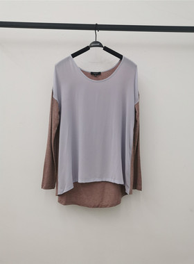 BABATON 真丝拼接长袖T恤 圆领宽松款