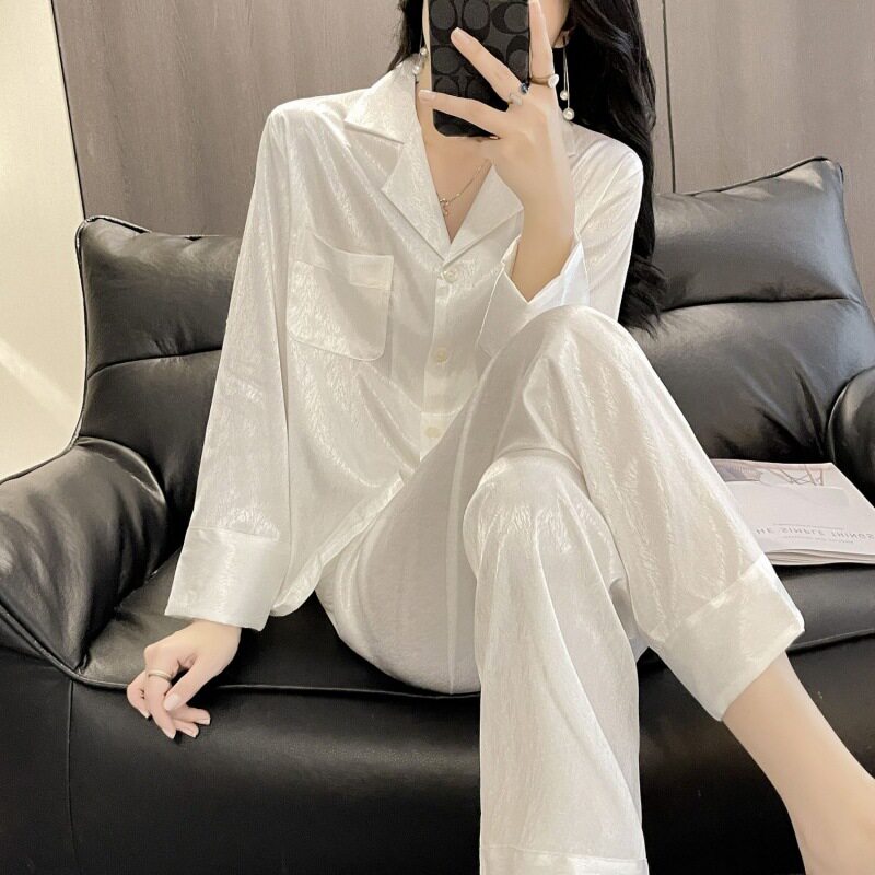 高级感简约衬衫睡衣女桑蚕丝