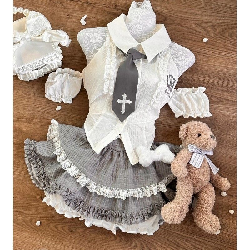 甜辣可爱学院风小个子jk制服设计感镂空短袖衬衣高腰蛋糕蓬蓬裙女,女装/女士精品,时尚套装,淘宝优惠券,粉丝福利购,淘宝优惠卷