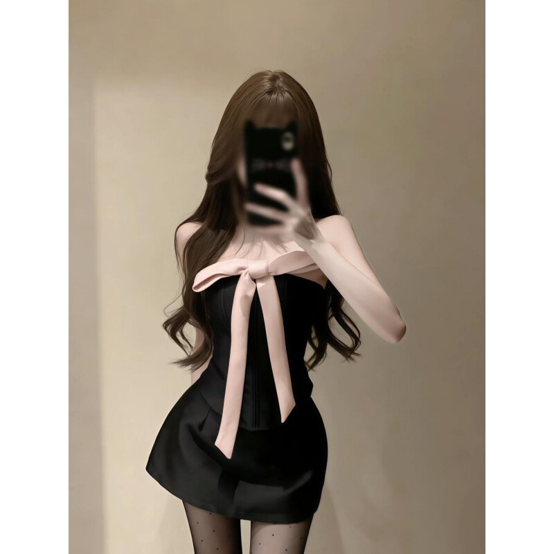 纯欲精致两件套气质辣妹风高级感抹胸蝴蝶结上衣半身裙女夏季套装图片
