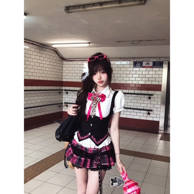 甜辣古早少女y2k亚文化三件套裙