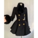 法式 富家千金小香风黑色收腰显瘦毛呢收腰大衣设计感气质连衣裙冬