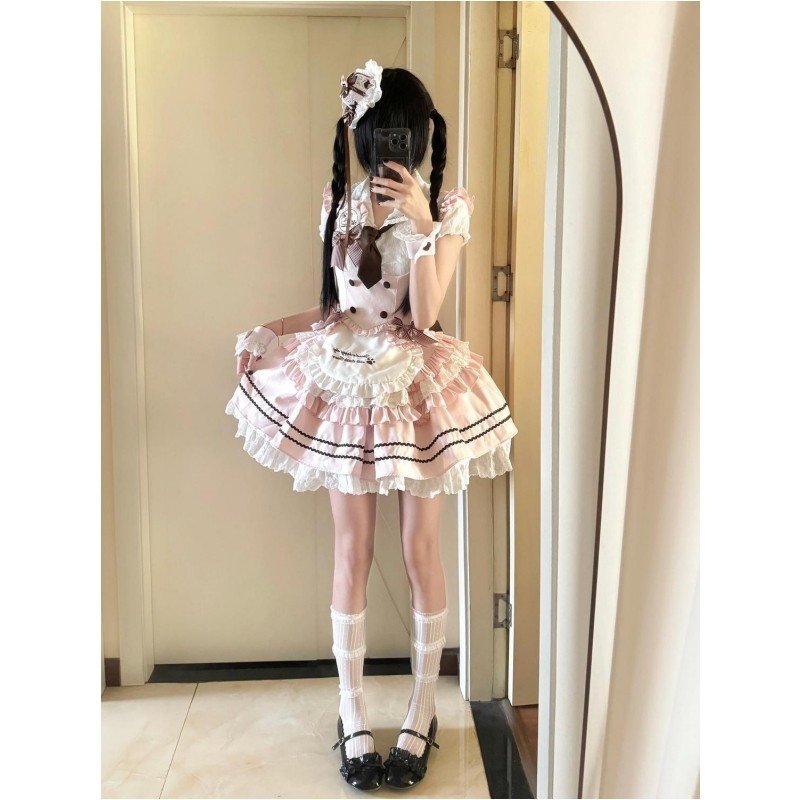 甜美可爱少女拼接荷叶边衬衣收腰马甲显瘦蓬蓬裙粉色Lolita洛丽塔,女装/女士精品,时尚套装,淘宝优惠券,粉丝福利购,淘宝优惠卷