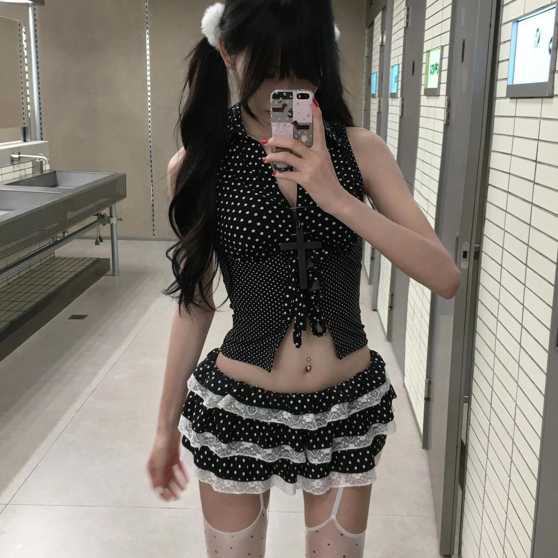 夏季美式辣妹海边氛围感穿搭挂脖系带无袖波点上衣蕾丝层次蛋糕裙,女装/女士精品,时尚套装,淘宝优惠券,粉丝福利购,淘宝优惠卷