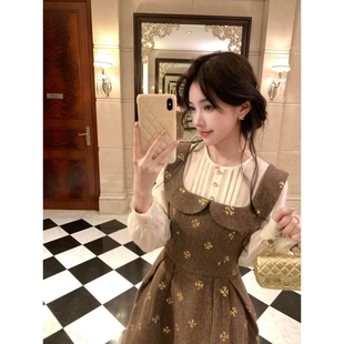 法式赫本风千金小姐中长款收腰娃娃领小香风名媛连衣裙女秋季短裙