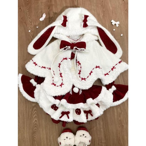 圣诞战袍斗篷兔耳朵蛋糕裙三件套