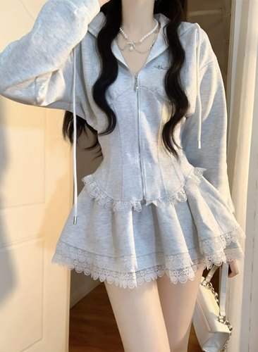 秋季学院风灰色外套半身裙两件套