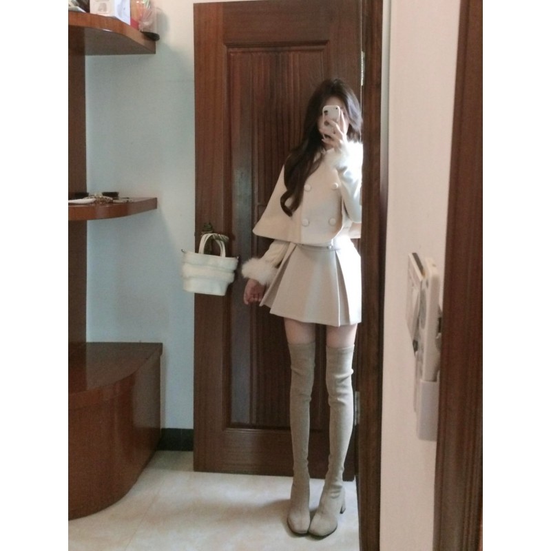千金感富家小姐套装甜美风斗篷毛呢外套打底衣半身裙秋冬三件套女,女装/女士精品,时尚套装,淘宝优惠券,粉丝福利购,淘宝优惠卷