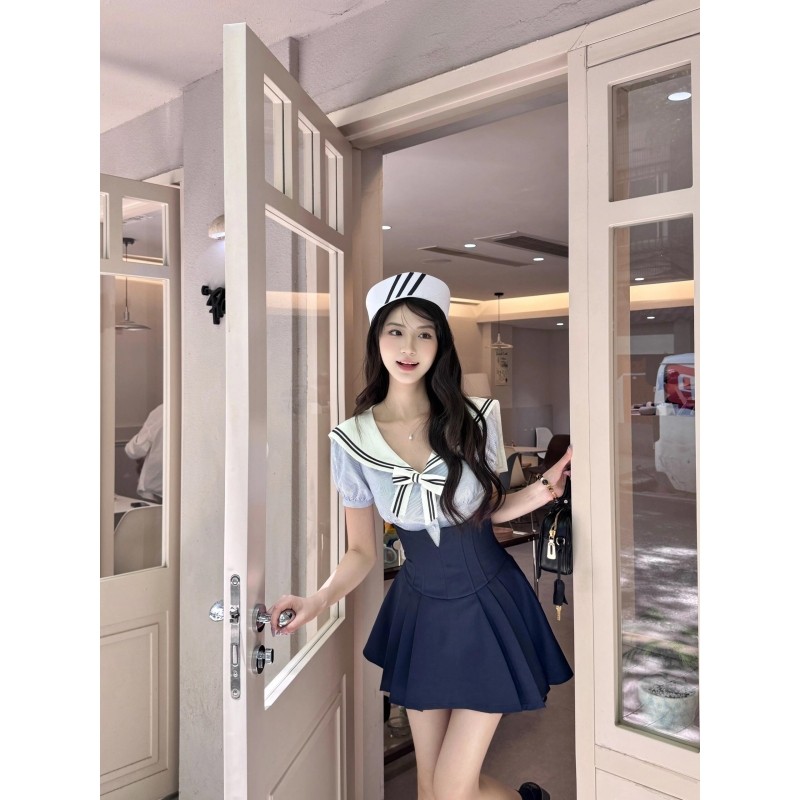 易梦玲同款学院风穿搭套装JK短袖条纹衬衫收腰显瘦半身裙两件套女,女装/女士精品,时尚套装,淘宝优惠券,粉丝福利购,淘宝优惠卷