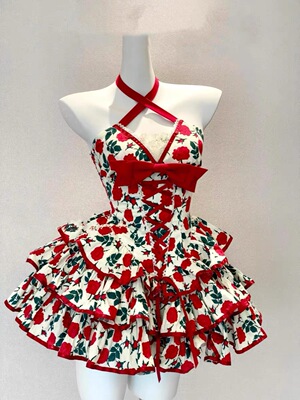 纯欲收腰显瘦挂脖蓬蓬裙性感辣妹