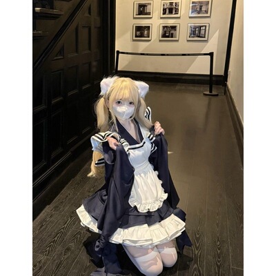 黑白和风女仆连衣裙两件套