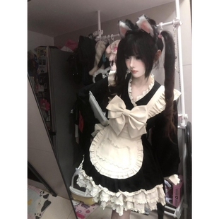 日系和风Lolita裙洛丽塔可爱拼接木耳边女仆连衣裙背带围裙两件套