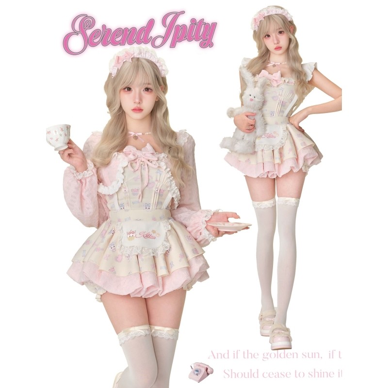 甜美少女可爱蝴蝶结长袖上衣开衫外套蕾丝蓬蓬背带裙半身裙三件套,女装/女士精品,时尚套装,淘宝优惠券,粉丝福利购,淘宝优惠卷