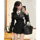 韩剧学院风西装 套装 裙女秋冬jk制服收腰西服外套衬衣包臀裙三件套