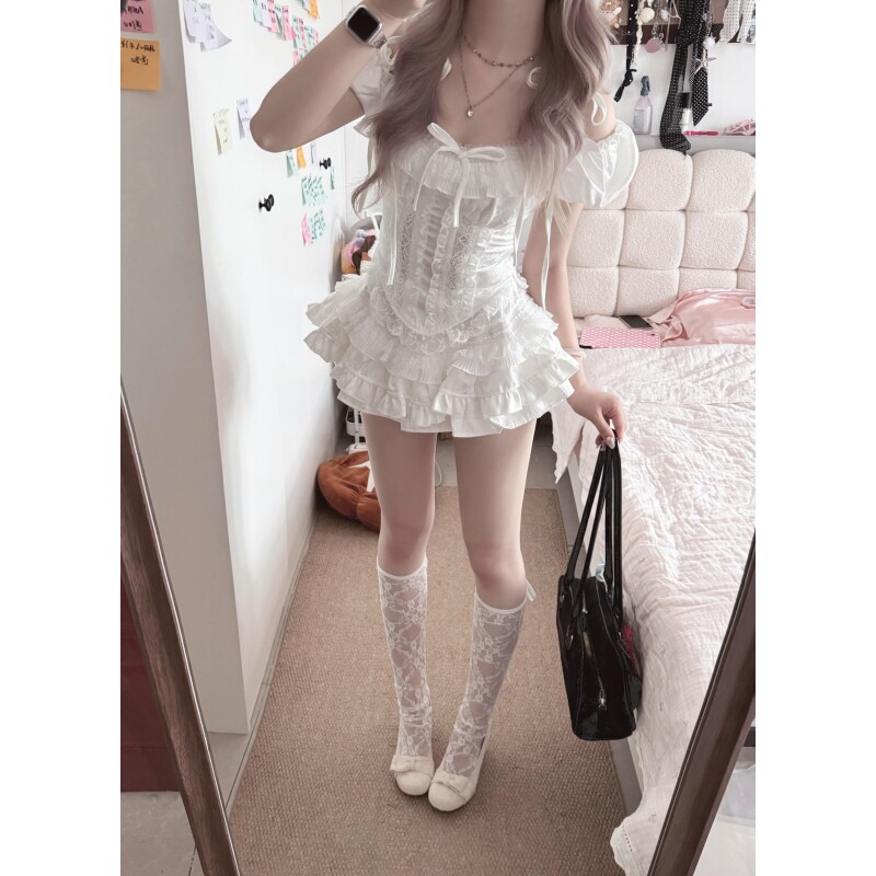 韩系甜辣chic小个子白色裙子套装图片