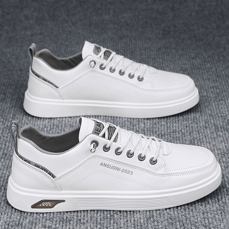 男鞋春季新款透气小众板鞋百搭小白鞋皮面防水潮流一脚蹬鞋子男款