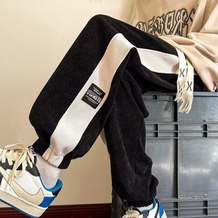 加绒潮牌灯芯绒长裤 雪尼尔休闲裤 子 男秋冬百搭束脚裤 重磅运动卫裤