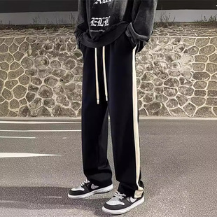 垂感运动长裤 裤 男青少年加绒阔腿休闲裤 潮牌宽松直筒卫裤 子秋冬季