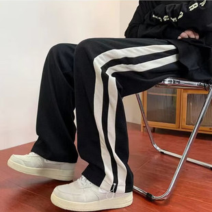 条纹卫裤 美式 男生直筒休闲长裤 工装 秋冬裤 加绒运动裤 子男2023新款