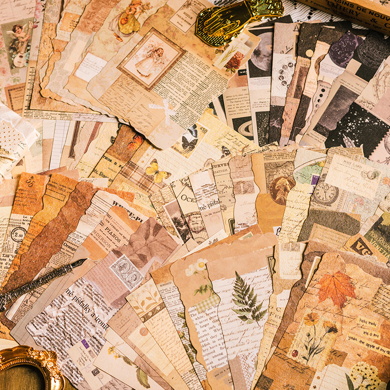 时光独白素材纸复古英文手帐diy背景纸装饰仿真书页素材纸便签纸