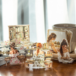 时尚规划师的日常少女人物手账造景PET贴纸手账复古装饰模切拼贴