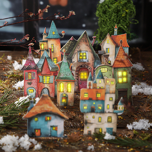 古怪的小屋硬卡贴纸复古小屋造景拼贴多尺寸手账装饰diy基础素材