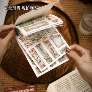 旧物标签集双材质模切贴纸复古邮戳花卉蕾丝邮戳手账装饰diy素材