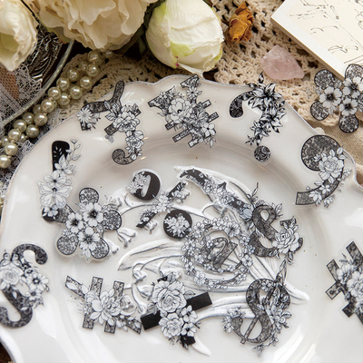 伴章序初贴纸复古简约ins风模切小图案数字英文手帐装饰拼贴素材