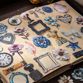 旧物拾光复古白牛皮贴纸百搭做旧工艺手账拼贴场景基础手账素材贴