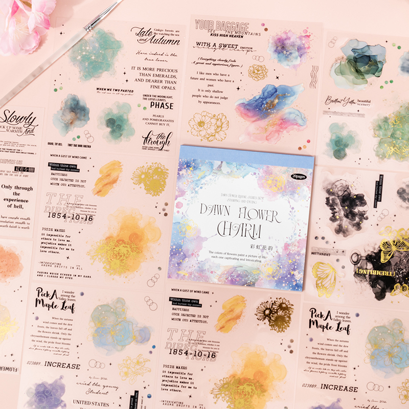 晨曦花韵水彩晕染烫金贴纸