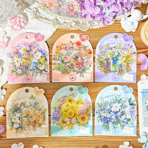 花束爱恋防水PET贴纸模切