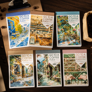 去有咖啡地方双材质分镜贴纸本手账拼贴场景装 饰diy复古素材百搭