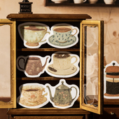 复古喫茶日和纸贴纸包异性模切手帐百搭基础拼贴素材贴画装 饰diy