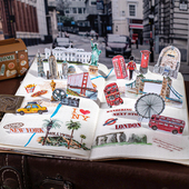 漫游世界手绘风城市旅行PET模切胶带复古文艺手账拼贴diy素材贴画