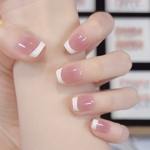 【百搭】奶白法式纯欲手工穿戴甲简约INS风显白高级感学生美甲