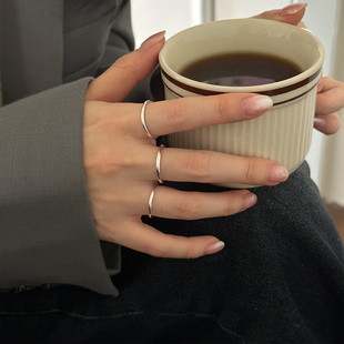 999纯银素圈戒指银饰ins风单细圈女足银叠戴戒指环2025新款爆款男
