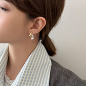 925银针双色水滴耳环女一款 两戴金属耳钉小众设计高级感耳饰气质