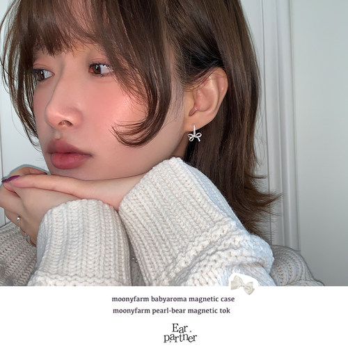 蝴蝶结镶钻锆石耳环女款轻奢小众设计感高级耳圈耳扣耳钉银针耳饰