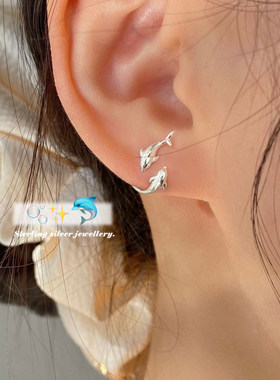 灵动双鱼海豚耳钉女小众设计耳环2026新款爆款高级感925银针耳饰