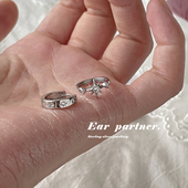 不对称六芒星酷帅耳圈小众设计轻奢双耳洞耳环女925银针耳饰耳钉