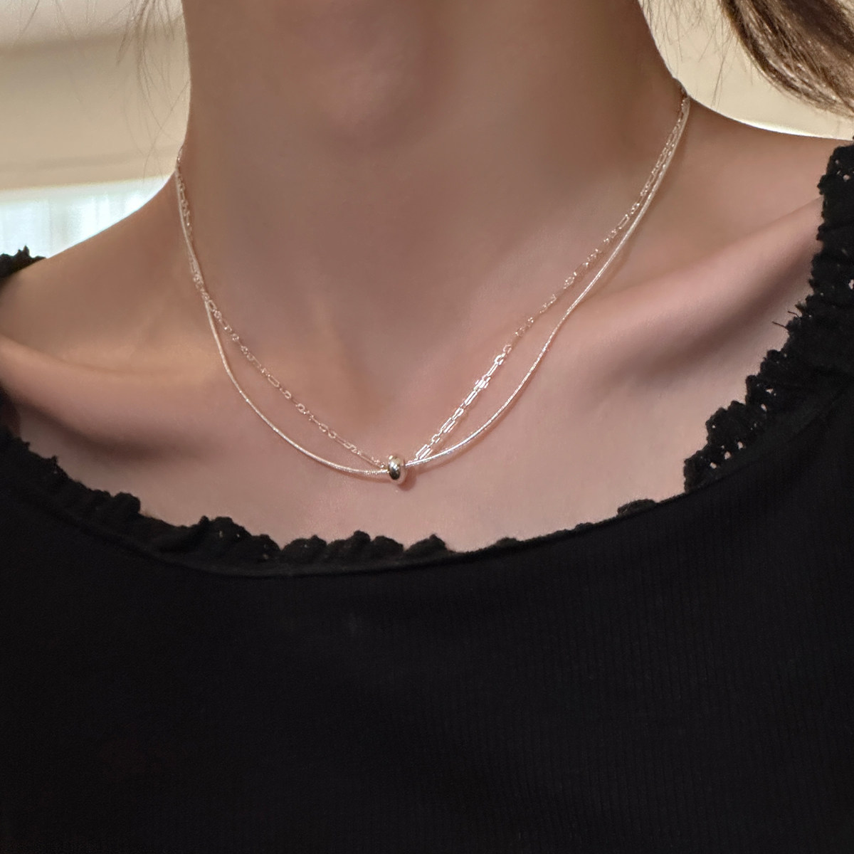纯银多层项链女2025新款爆款链条小众锁骨链高级感毛衣链百搭颈链