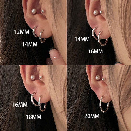 素圈耳环纯银999养耳洞睡觉不用摘耳钉耳圈耳骨环圈圈耳扣耳饰女