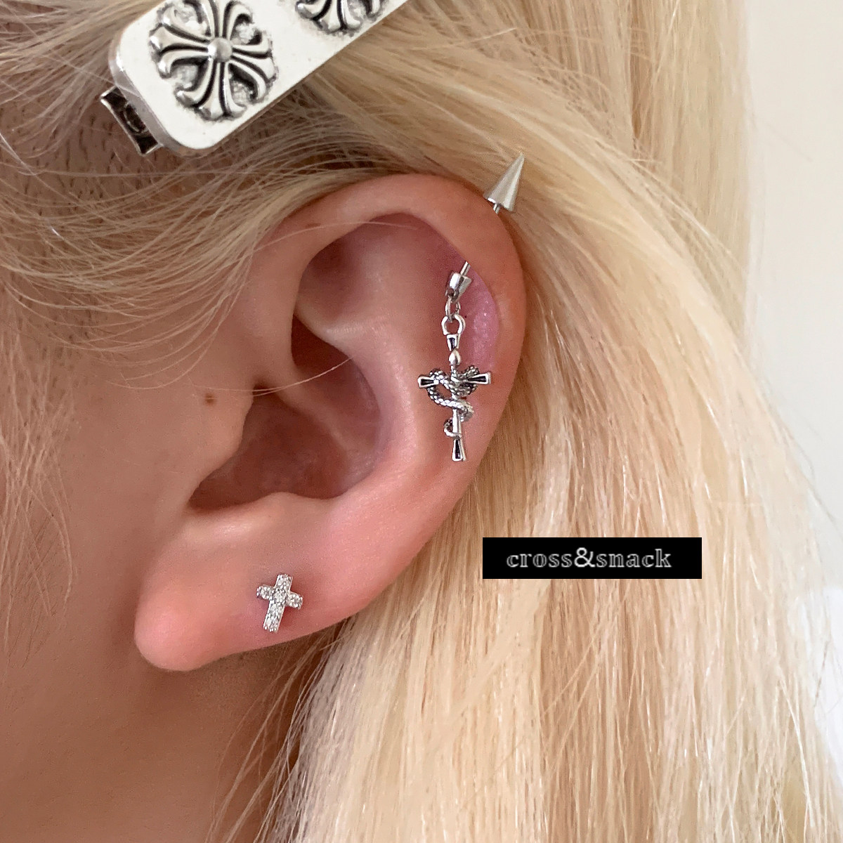 医用钛钢复古小蛇缠绕十字架耳钉女养耳洞睡觉免摘耳骨钉耳环耳饰,饰品/流行首饰/时尚饰品新,耳钉,淘宝优惠券,粉丝福利购,淘宝优惠卷