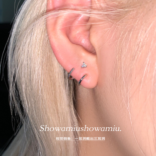 假三耳洞耳钉女小众设计精致高级感独特耳环2025新款纯银针耳饰